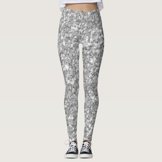 Wit en grijs mozaïek glitter leggings (Voorkant)