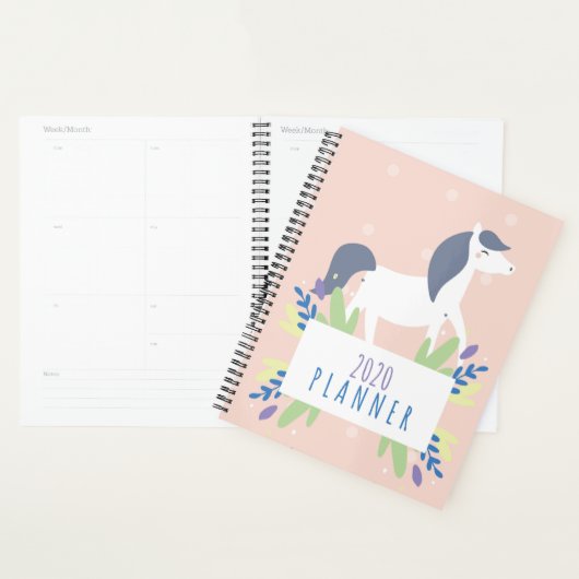 Wit en grijs paard bloemendesign 2020 Maandelijks Planner (Display)