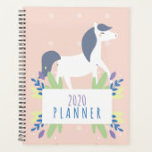 Wit en grijs paard bloemendesign 2020 Maandelijks Planner (Voorkant)