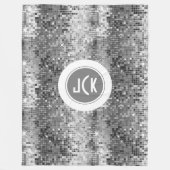Wit en Grijs Retro Disco-Ball Glitter Monogram Fleece Deken (Voorkant)
