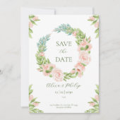 Wit en Groen Aquarel Save the Date Kaart (Voorkant)