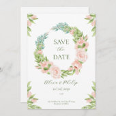 Wit en Groen Aquarel Save the Date Kaart (Voorkant / Achterkant)