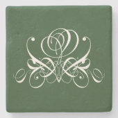 Wit en groen bloeien Roos Stenen Onderzetter (Voorkant)