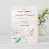 Wit en groen Bloemen Spaans Bruiloft beige Kaart (Staand voorkant)