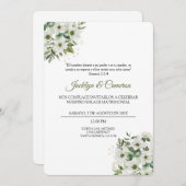 Wit en groen Bloemen Spaans Bruiloft Uitnodiging (Voorkant / Achterkant)