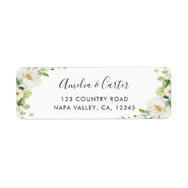 Wit en Groen Bloemen Terugkeeradresetiket Etiket