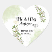 Wit en groen bloemschilderwerk in waterverf Mr en  Hart Sticker (Voorkant)