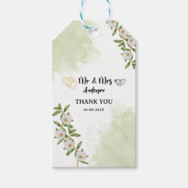 Wit en groen bloemschilderwerk in waterverftechnie cadeaulabel