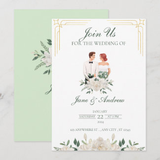 Wit en groen boho bloemens bruiloft  kaart