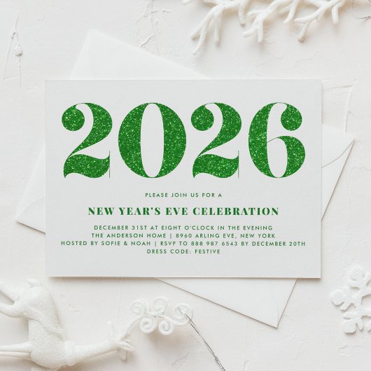 Wit en Groen Glitter 2024 Oudejaarsfeest Kaart