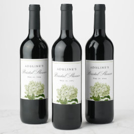 Wit en Groen Hydrangea Elegant Vrijgezellenfeest Wijn Etiket