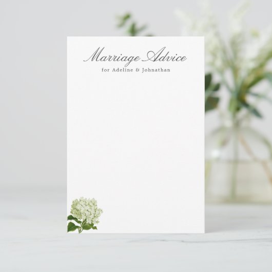 Wit en Groen Hydrangea Huwelijksadvies Informatiekaartje (Staand voorkant)