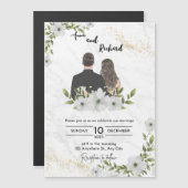 Wit en Groen Illustratief Bruiloft Virtuele Invit Magnetische Uitnodiging (Voorkant / Achterkant)