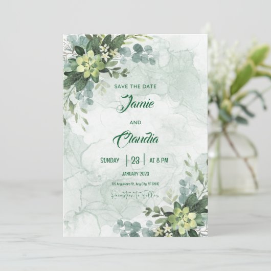 Wit en Groen Minimalistisch Weddenschap Kaart (Staand voorkant)