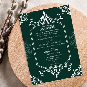 Wit en groen ornament vintage islamitische bruilof kaart