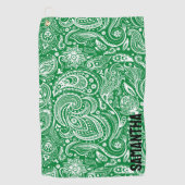 Wit en groen paisley patroonmonogram golfhanddoek (Voorkant)