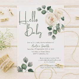 Wit en Groen Roos Baby shower Kaart