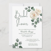 Wit en Groen Roos Bruidsdouche Uitnodiging (Voorkant)