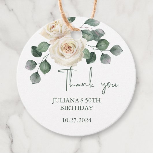 Wit en Groen Roos Dank u Bedankjes Labels (Voorkant)