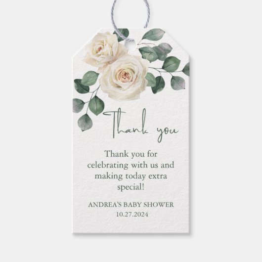 Wit en Groen Roos Dank u Cadeaulabel (Voorkant)