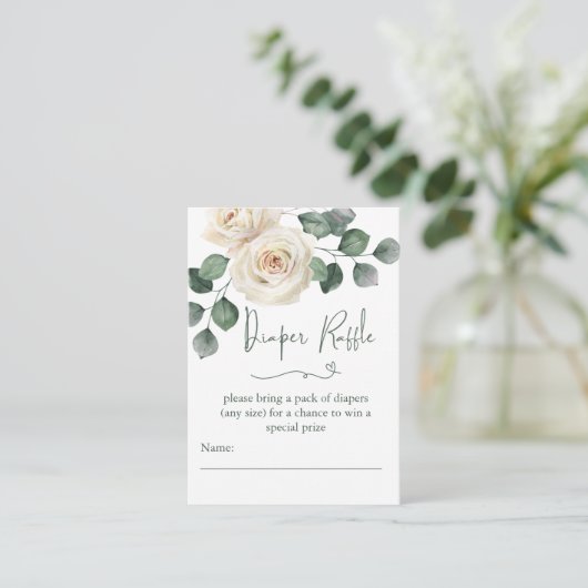Wit en Groen Roos Luier Raffle Informatiekaartje (Staand voorkant)