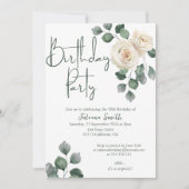 Wit en Groen Roos Volwassen Verjaardagsfeestje Kaart (Voorkant)