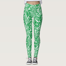 Wit en groen tropisch blad herhalend patroon leggings