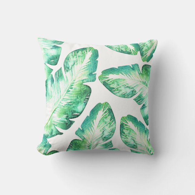 Wit en groen tropisch strand palmbladeren chic kussen (Voorkant)