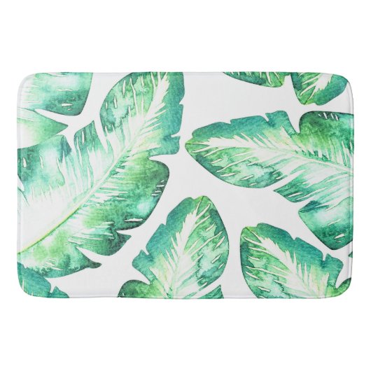 Wit en groen tropisch strandpalmblad chic badmat (Voorkant)