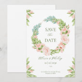 Wit en Groen Waterverf Save the Date Kaart (Voorkant / Achterkant)