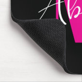 Wit en heet roze modern monogram zwart muismat (Hoek)