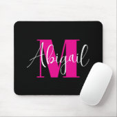 Wit en heet roze modern monogram zwart muismat (Met muis)