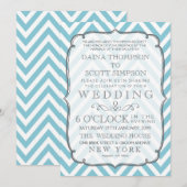 Wit en Hemelblauw Chevron Stripes Wedding Kaart (Voorkant / Achterkant)