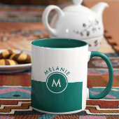 Wit en jager groen split-screen monogram mok