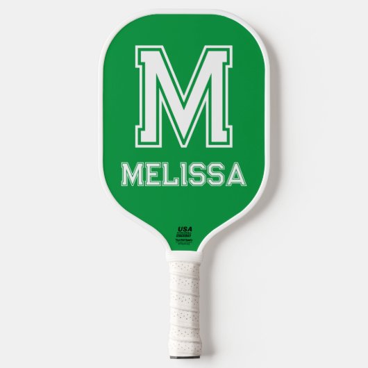 Wit en Kelly Groen Minimalistisch Modern Monogram Pickleball Paddle (Voorkant)