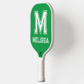 Wit en Kelly Groen Minimalistisch Modern Monogram Pickleball Paddle (Links)