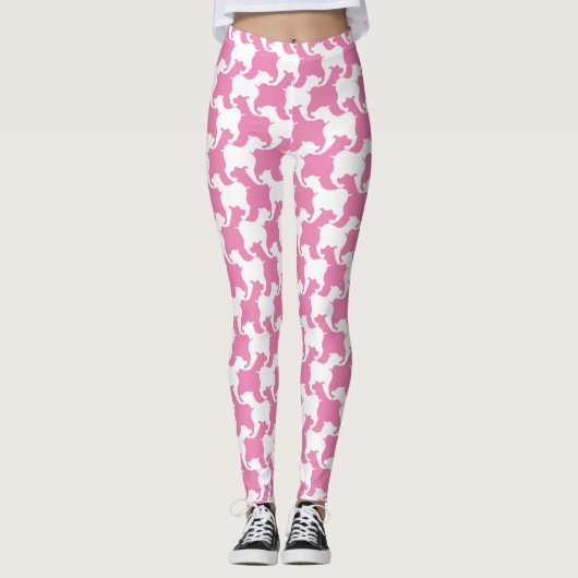 Wit en Kies kleur Houndstooth dogs leggings (Voorkant)