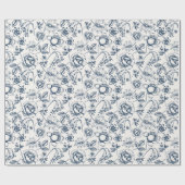 Wit en Klassiek Blauw Floral Wrapping Paper Cadeaupapier (Vlak)
