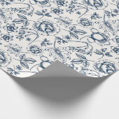 Wit en Klassiek Blauw Floral Wrapping Paper Cadeaupapier (Hoek)