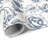 Wit en Klassiek Blauw Floral Wrapping Paper Cadeaupapier (Rol Hoek)