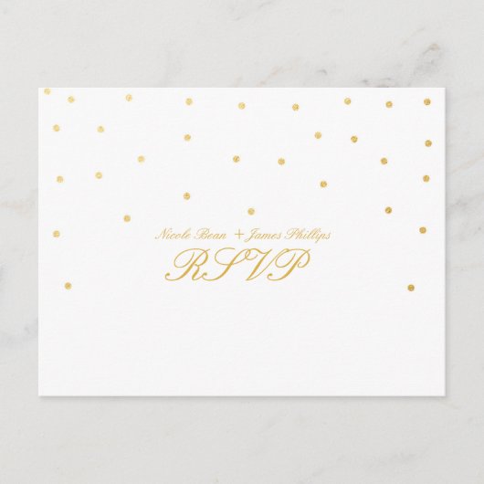 Wit en Klein Gold Confetti RSVP Weddenschap Briefk Uitnodiging Briefkaart (Voorkant)