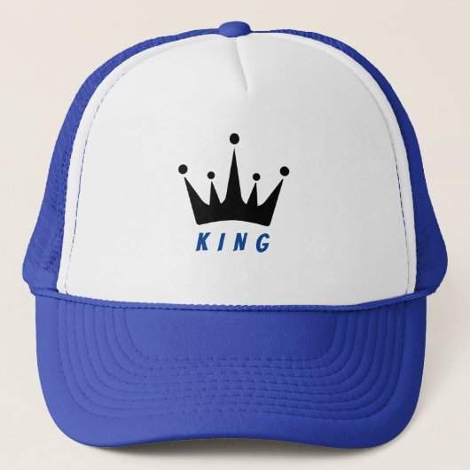 Wit en Koninklijk KING-tekst Kroonbeeld Trucker Pet (Voorkant)