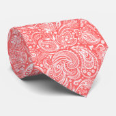 Wit en koraalrood bloemig paisley patroon stropdas (Opgerold)