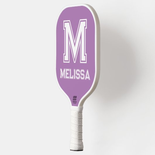 Wit en Lavendel Minimalistisch Modern Monogram Pickleball Paddle (Links)