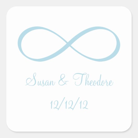 Wit en Lichtblauw Infinity Symbool Save the Date Vierkante Sticker (Voorkant)