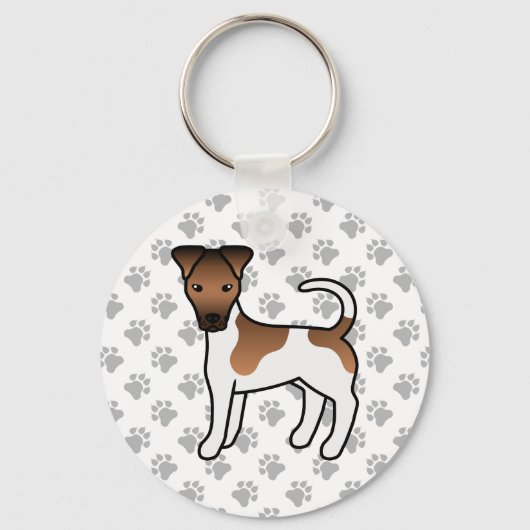 Wit- en lichtbruine Smooth Fox Terrier Schattige C Sleutelhanger (Voorkant)