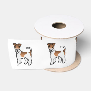 Wit- en lichtbruine Wire Fox Terrier Cute Cartoon Satijnen Lint