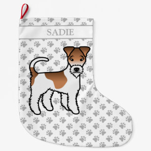 Wit- en lichtbruine Wire Fox Terrier Cute Hond & N Grote Kerstsok
