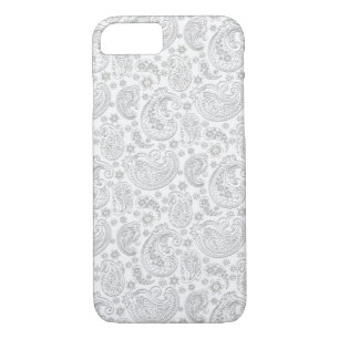 Wit en lichtgrijs  paisley patroon 	iPhone 8/7 hoesje