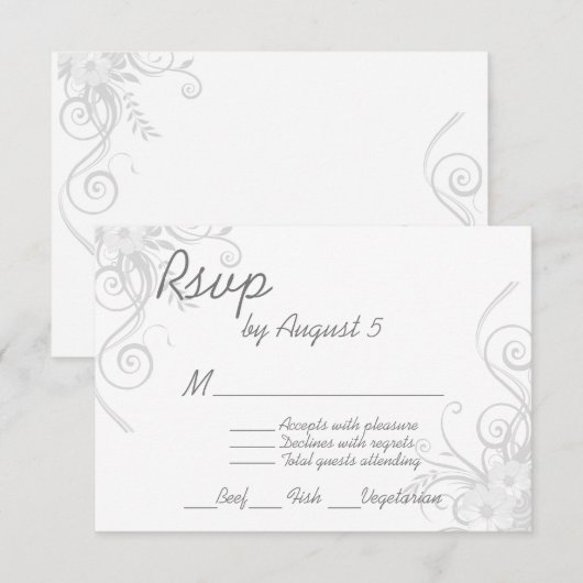 Wit en lichtgrijs RSVP met menukeuze Kaartje (Voorkant / Achterkant)